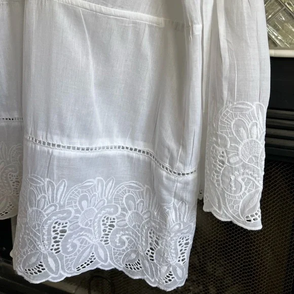 NWOT MICHAEL Michael Kors CRISP WHITE Embroidered LACE V-NECK Cotton BLOUSE L - Picture 7 of 17